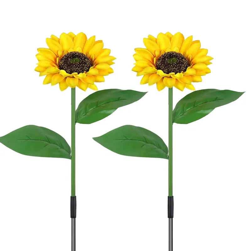 2 PCS Bouquet (12 Heads) Home Villa Solar-Powered Outdoor Decorative Lawn Lights LED Sunflower Decor Pathway Ground Stake Light for Garden Street Patio Balcony Yard