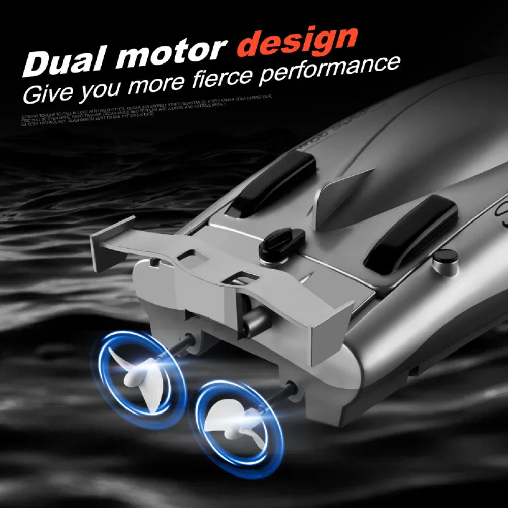 2.4G RC Silver/Black Color Boat 30Km/H High Speed 4 Channels Dual Motor 2CH Waterproof Remote Control Racing Ship Toy - 20Mins Battery for Kids & Adults River Lakes Sea Ocean Water Sports Supplies