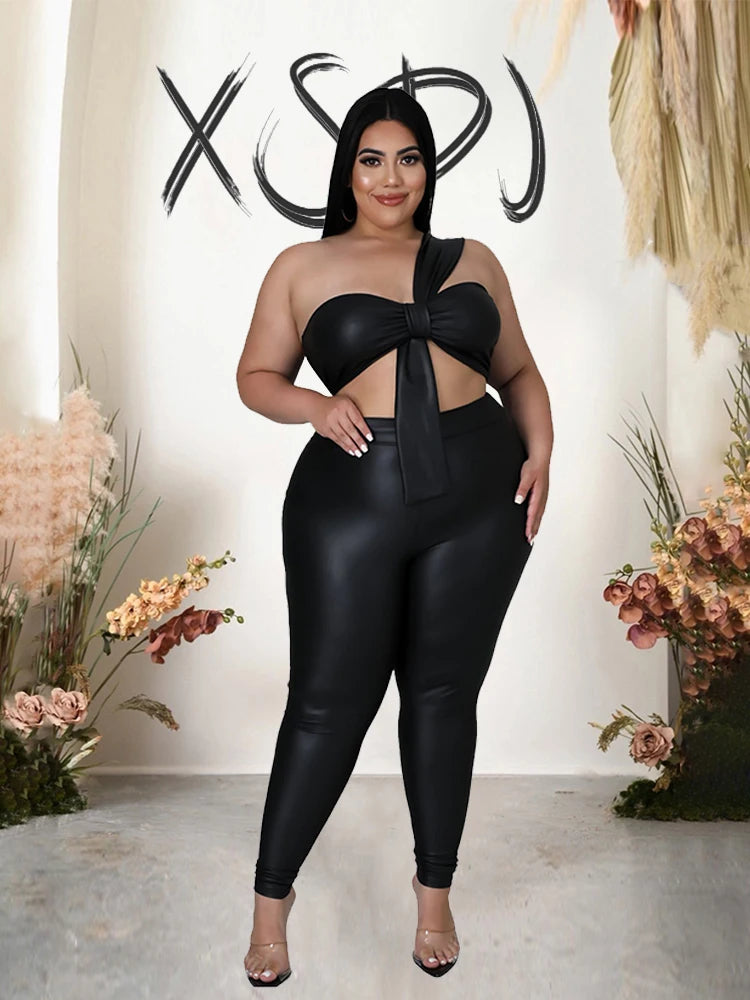 2 PCS Set L-4XL Plus Size  for Curvy Women Strapless Crop Top and Pants Tight Night Club Outfit Sexy Set Evening Summer Beach Party Suit