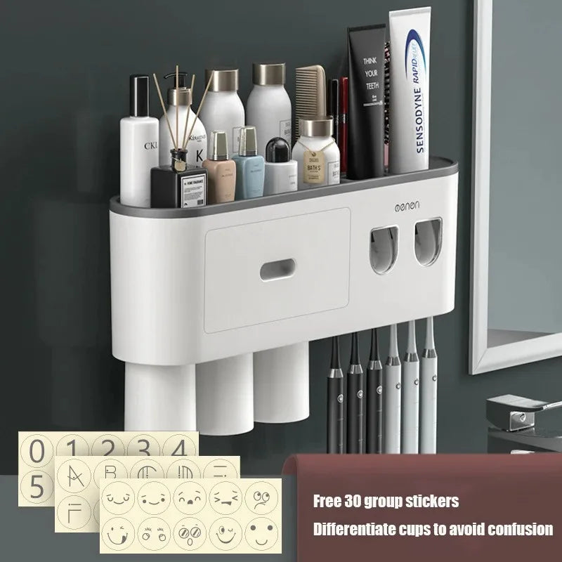 NEW 1Pcs Pink/Black/Gray Color Wash Set  Automatic Toothpaste Squeezer Cups Gargle Cup  Punch-Free Toothbrush Cup Holder Storage Rack Bathroom Products Home Accessories