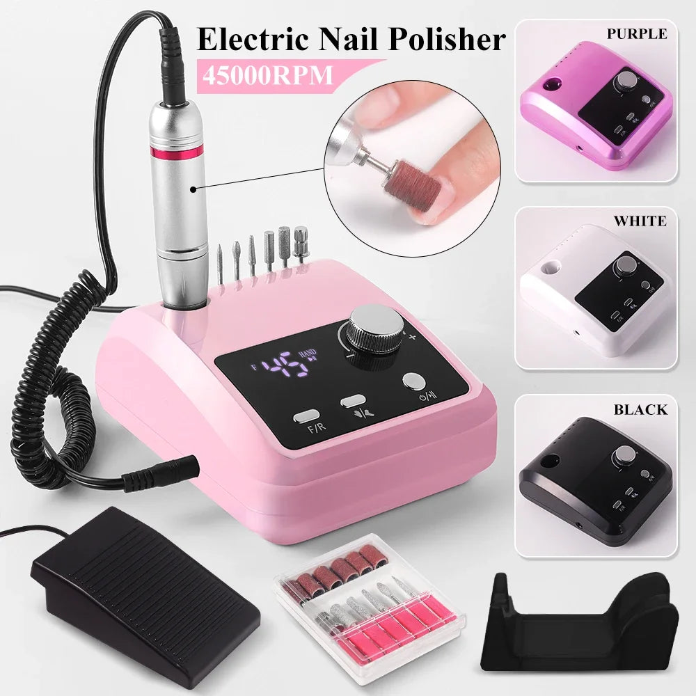 NEW Arrivals High Quality Electric Nail Drill Machine 45000 RPM Electric File HD Display Metal Manicure Pen Professional Nail Lathe Sander Manicure Pedicure Devices Nail Care Tools Set Cosmetics Supplies