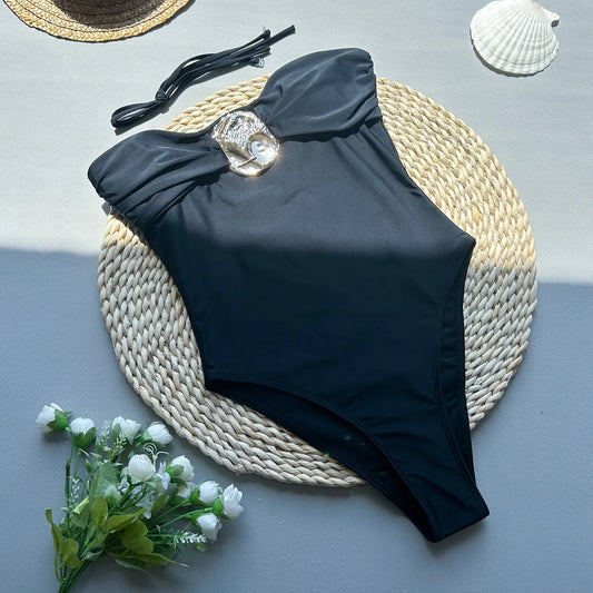 NEW Arrivals One Piece Swimsuit Sexy Solid Color Bandeau Swimwear Women Bandage Monokini Hollow Out Bathing Suit String Girls Ladies Beachwear