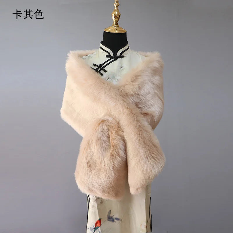 NEW Arrivals 32 Colors 160*22cm Women Luxury Warm Faux Fox Fur Shawl Winter Ladies Plush Scarf Wraps Cloak Coat Wedding Long Cape Scarves Girls Ladies Luxury Fashion Clothing Products