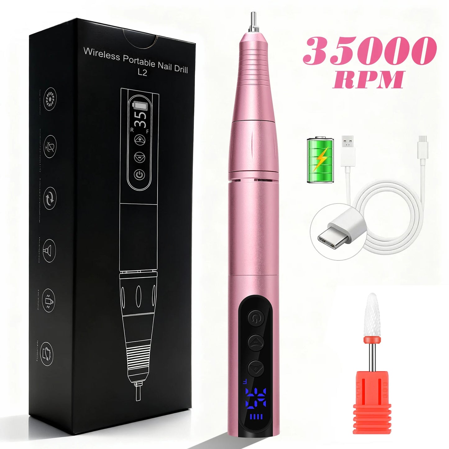35000RPM Rechargeable Portable Nail Drill Machine With LCD Display Nails Sander For Acrylic Gel Polish Professional Nail Tool
