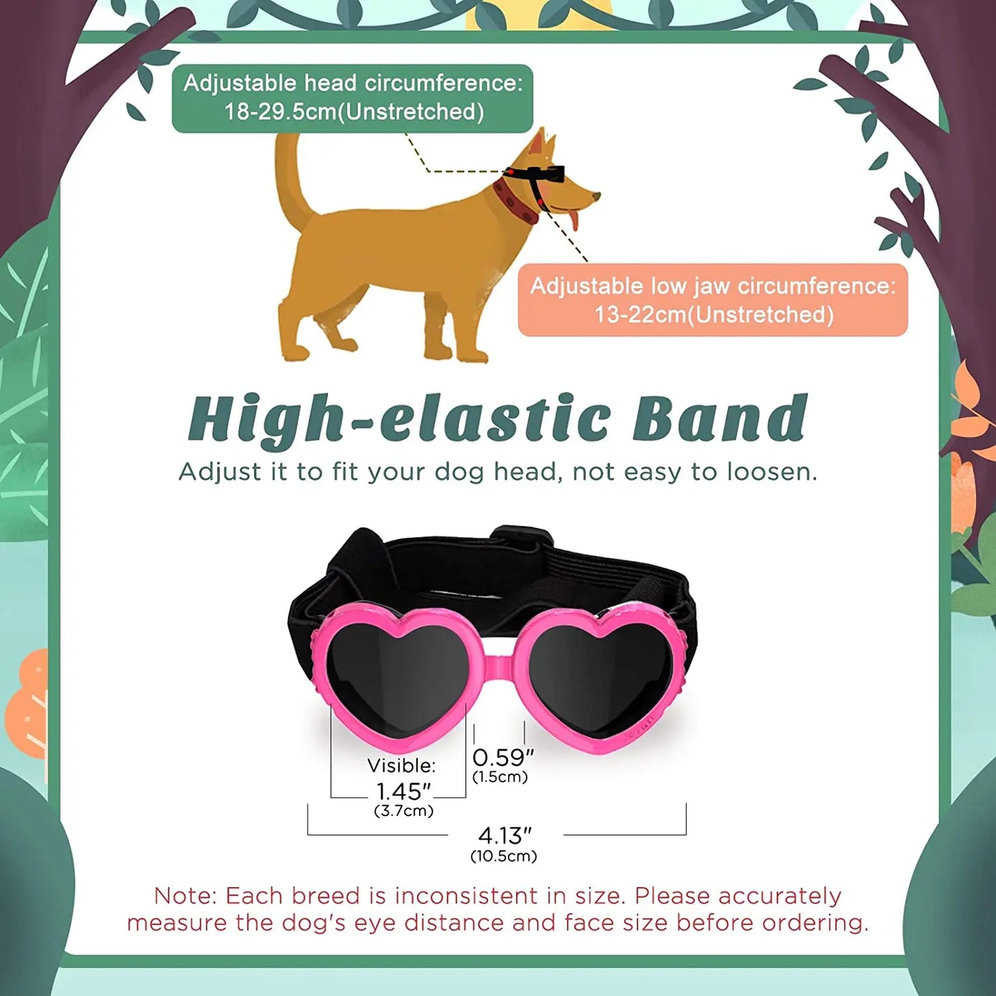 Small Dog Sunglasses UV Protection Goggles Eye Wear Protection with Adjustable Strap Doggy Heart Shape Anti-Fog Sunglasses