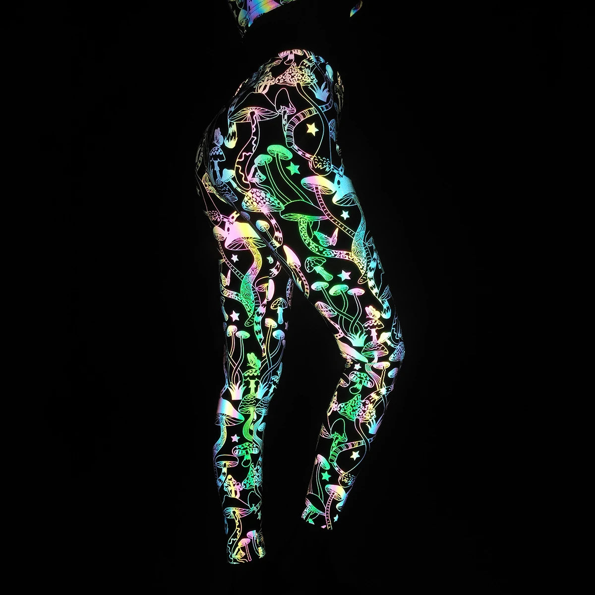 NEW Arrivals S-2XL Knitted Elastic Rainbow Reflective Leggings Skinny Pants Women Ladies Streetwear Sports Bikers Cycling Evening Beach Party Night Club Dancing Rave Party Reflect Light In Dark Trousers Female Girls Casual Fa