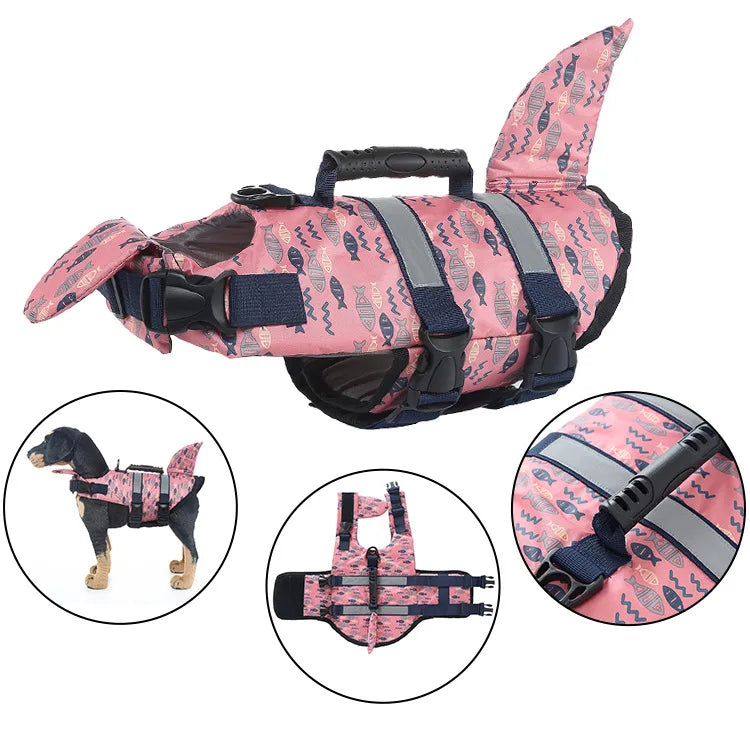 12 Colors Top Quality Dogs Life Jacket for Small Medium Large Dogs Swim Boating Flotation Vests High Buoyancy Shark Pet Swim Safety Vest Pets Apparel Supplies