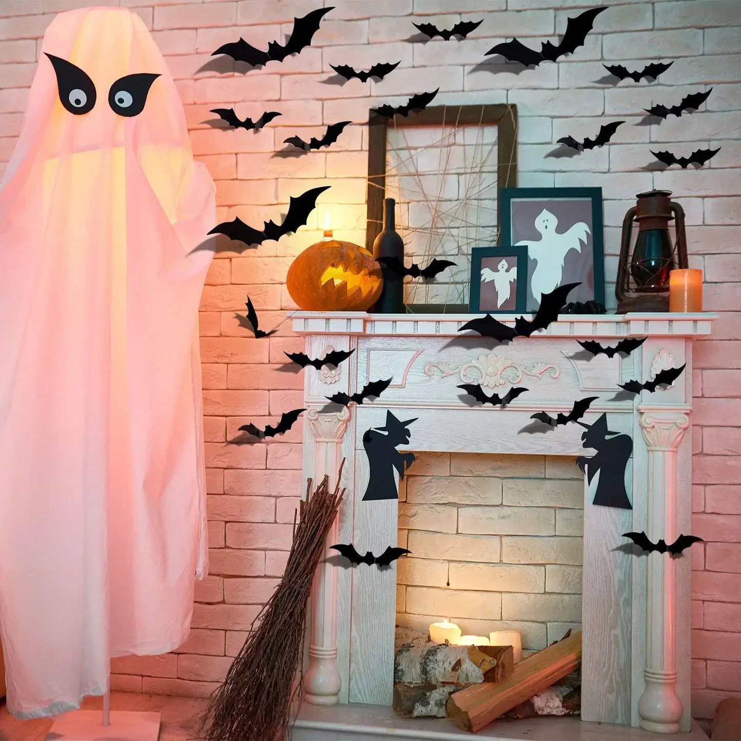 180-215PCS 3 Bags Halloween 3D Bat Decoration Plastic Bat Wall Stickers Furniture Window Yard Sign Decoration Outdoor Lawn Spooky Party Decoration
