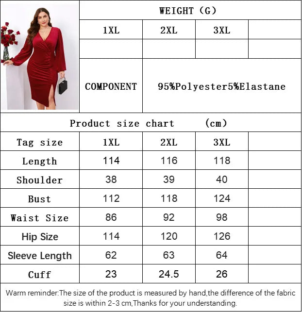 For Curvy Ladies XL-3XL Plus Size Women's Clothing European and American Winter New Sexy Slim Fit Bodycon Split Long Sleeve Velvet Dress