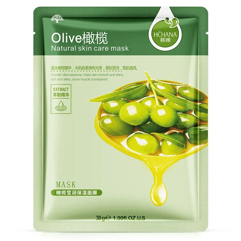 NEW Arrivals 20PCS Set 7 Natural Fruit Patterns Natural Plant Facial Mask Moisturizing Oil Control Anti-Aging Fruit Aloe Korean Hyaluronic Acid Sheets Face Mask Beauty Skin Care Products