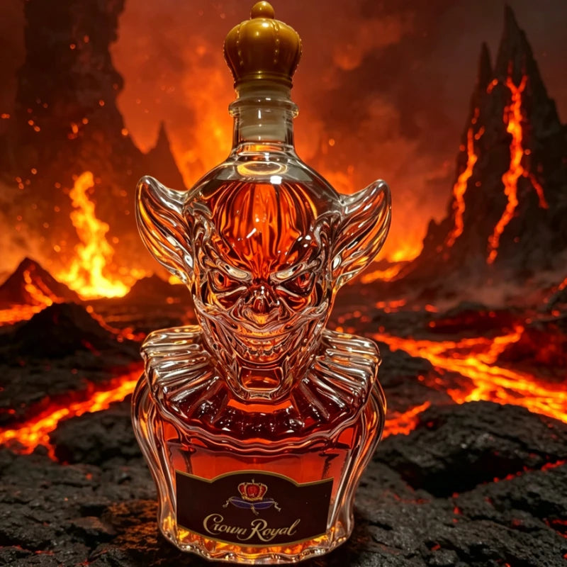 Horror Clown Style Crystal Glass Decanter Crown Royal Baphomet Style Whiskey Wine Bottle, Halloween Decoration Gift First Choice Witchcraft Barware Accessories