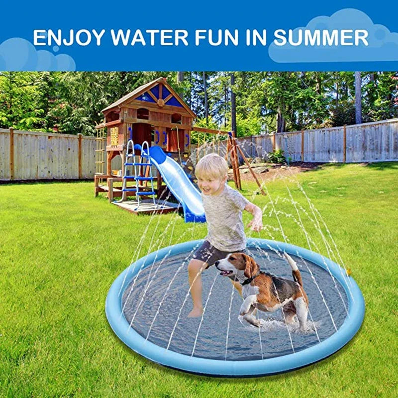 150/170cm Summer Pet Swimming Pool Inflatable Water Sprinkler Pad Play Cooling Mat Outdoor Interactive Fountain Toy for Dogs