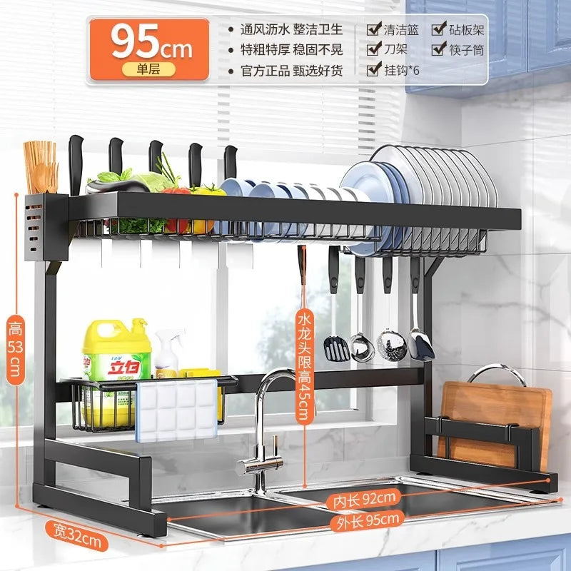 NEW Arrivals 2 Layer Kitchen Sink Dish Drying Rack Over The Sink Utensil Chopsticks Stainless Steel Storage Holder Countertop Cutting Board Holder Organizer Kitchen Accessories