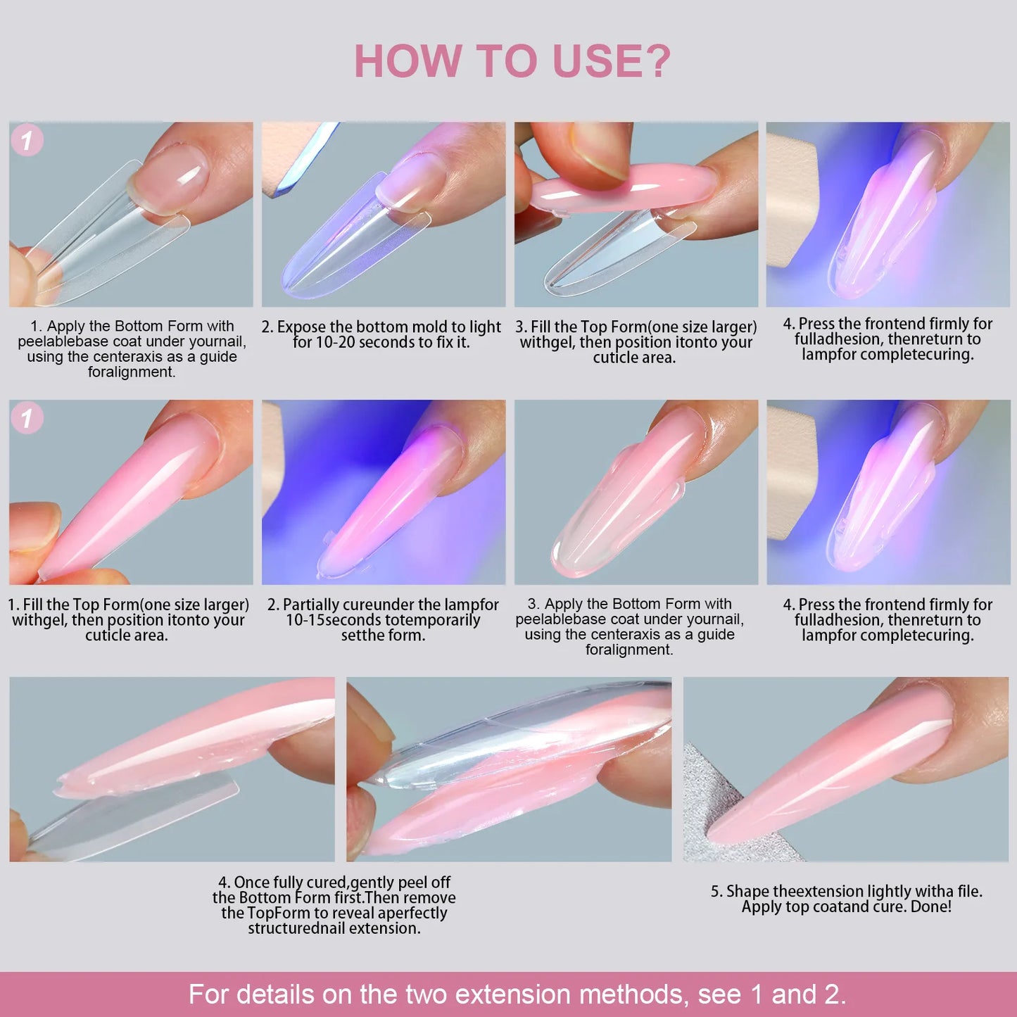 256 PCS Set 16 Size Long Coffin Sandwich Nail Dual Forms Almond Stiletto Square Nail Mold for Quick Nail Extension 16size Sandwich Nails Form