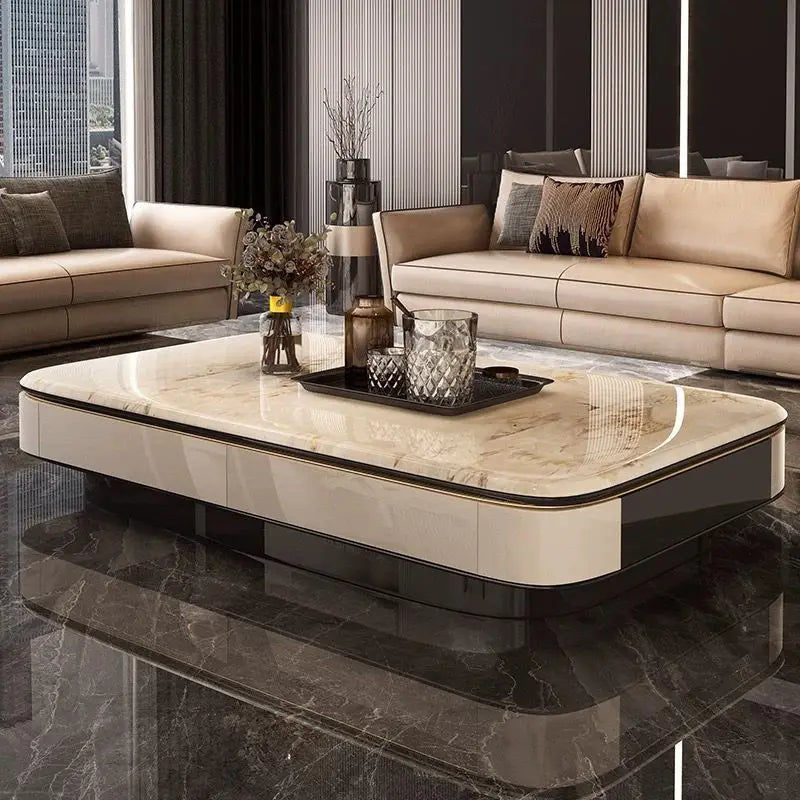 Italian Light Luxury Coffee Tea Table Marble Microcrystalline Stone Large Household Villa Storage Table Home Office Hotels Luxury Furniture Supplies