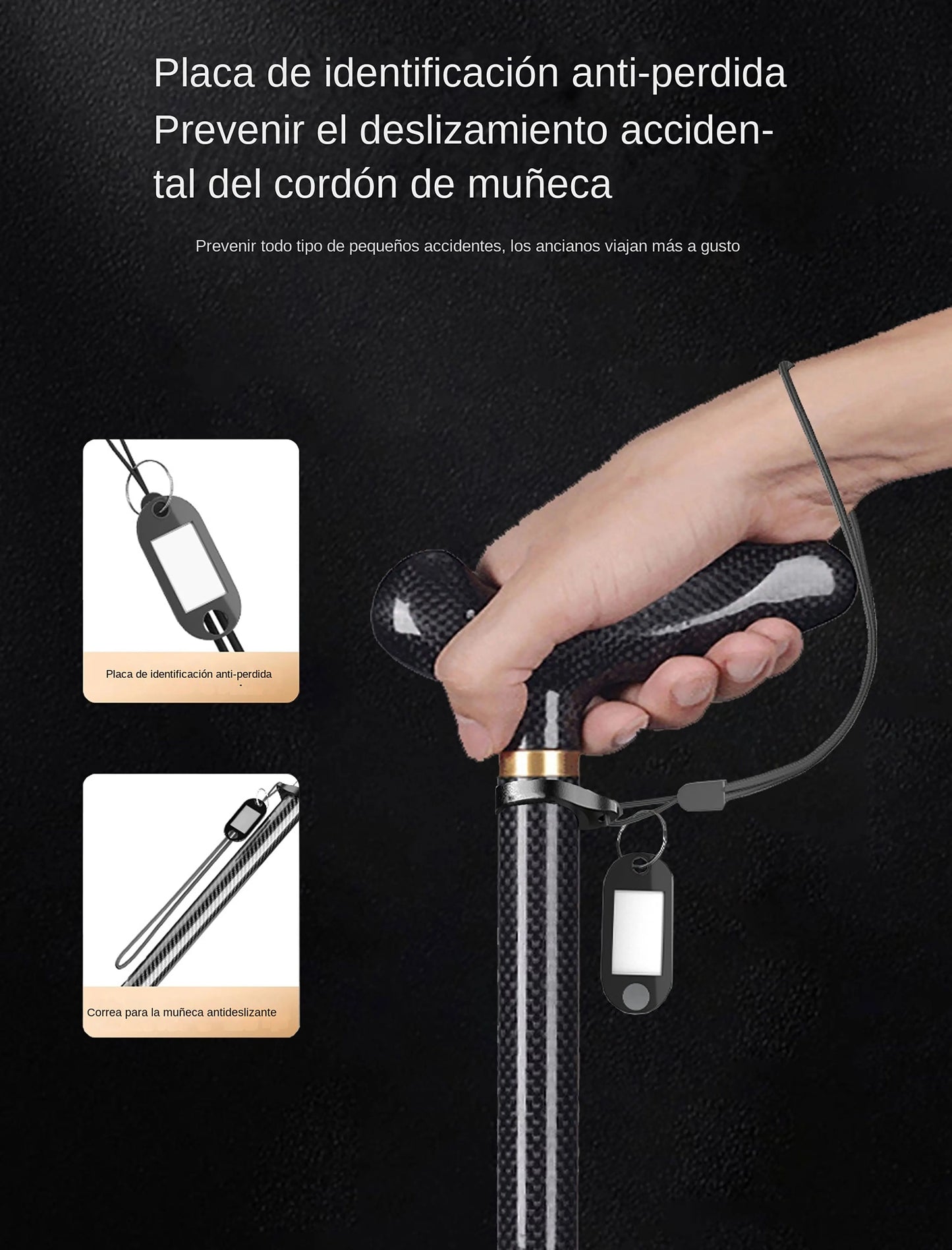 Ultra-Light Retractable Carbon Fiber with Lamp Handle Night Hiking Booster Walking Anti-Slip Breaking Four-Legged Stable Armrest Stick Column Stick Device