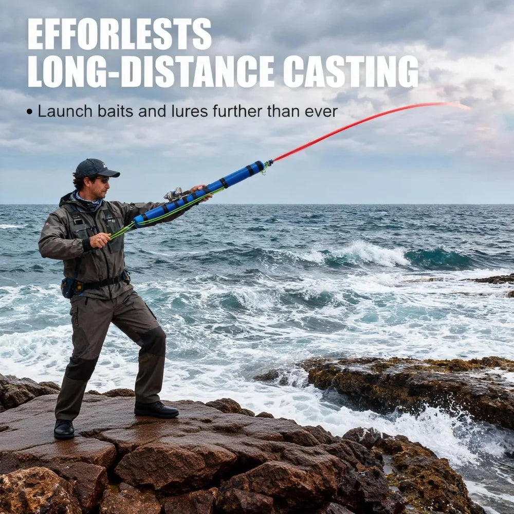 NEW Set Compact Fishing Catapult Rod Extendable Portable Fish Bait Launching Equipment Sturdy Lightweight Catapult Fishing Reel for River Lake Fishing