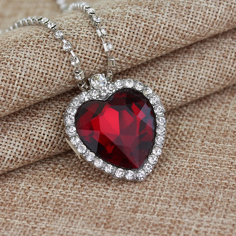 Titanic Heart Of Ocean Blue Crystal Love Heart Pendant Necklace for Women Full Rhinestone Chain Collar Lover Forever Jewelry