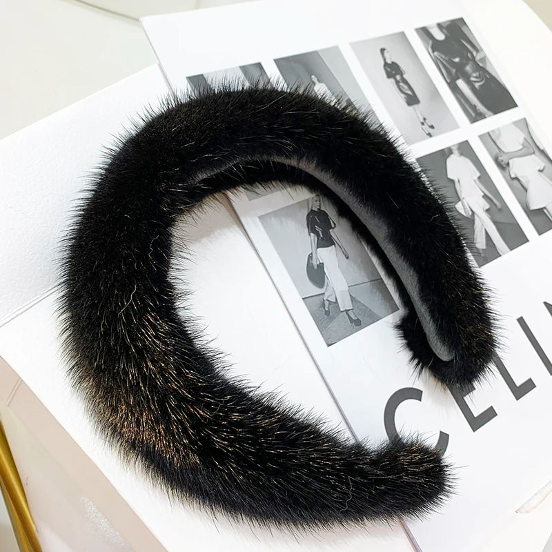 8 Colors  Hot Sale Women Luxury winter 100% Real Mink Fur Headbands High Quality Real Fur Hair Band Lady Fashion Hair Hoop Furry Gift