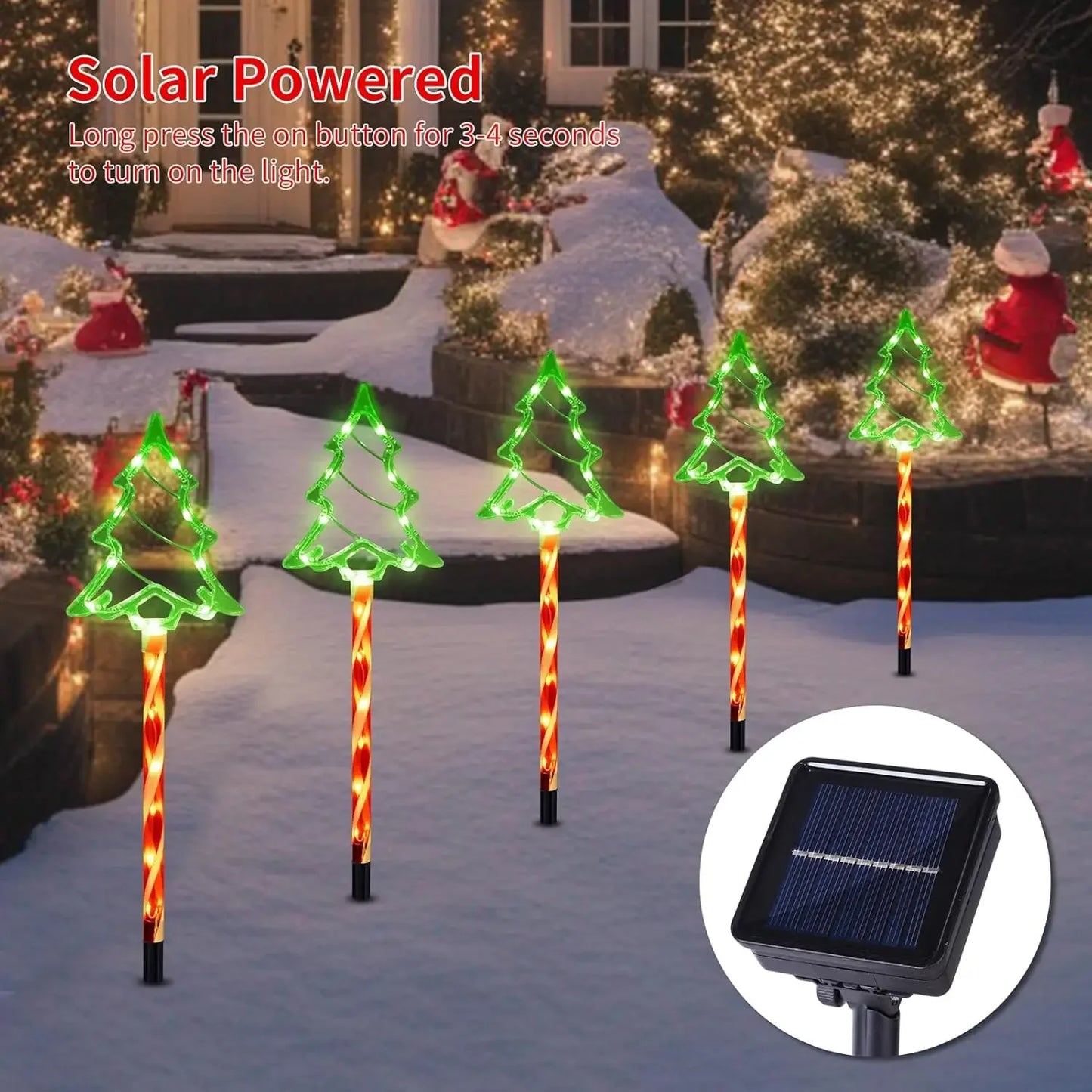 5PCS Set Solar Christmas Pathway Lights Outdoor Decorations Xmas Tree Candy Lights Waterproof Led Garden Stake Lights Yard Lawn Decoration Supplies Products