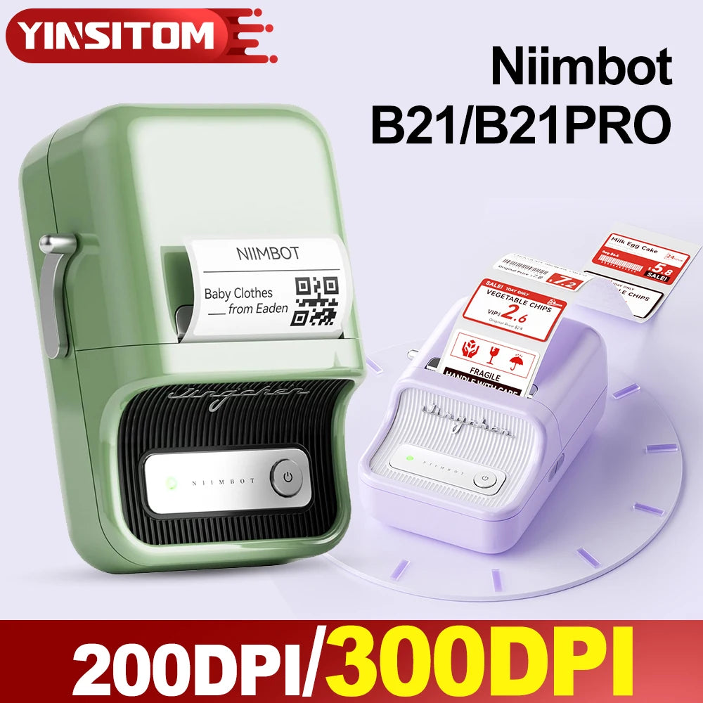 B21 PRO Mini Adhesive Label Printer Wireless Portable Thermal inkless Maker Photo Barcode Price Tag Sticker 200 300dpi