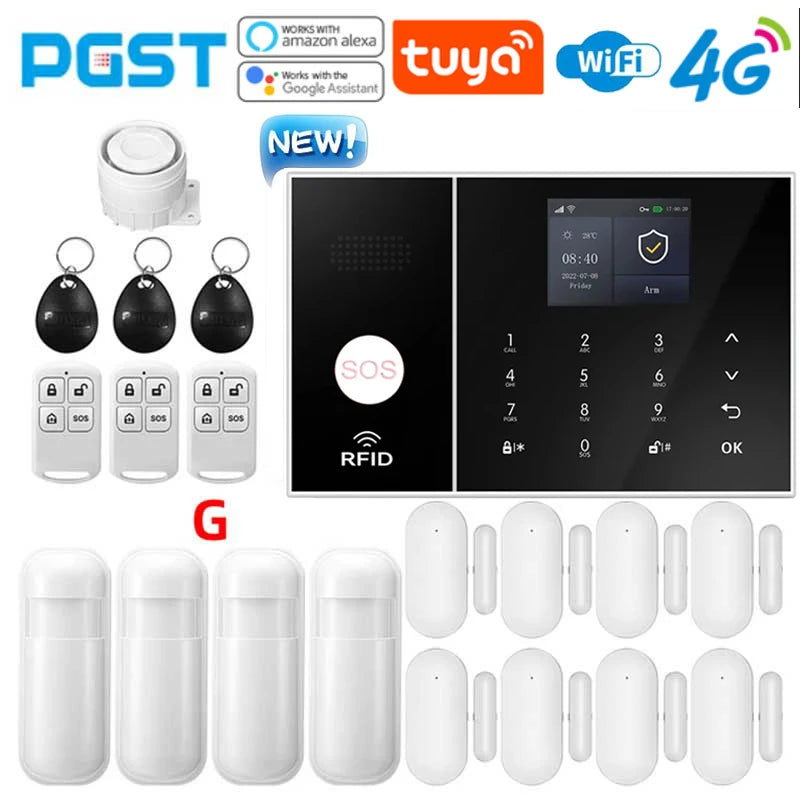 NEW HOT SALE 4G PG108 TUYA APP Control Alexa Voice Google WI-FI Support Home Alarm Anti-Theft System Smart Life APP Camera  SOS One Click Help Wireless Safe Security for House Villa Business Shops 433MHz