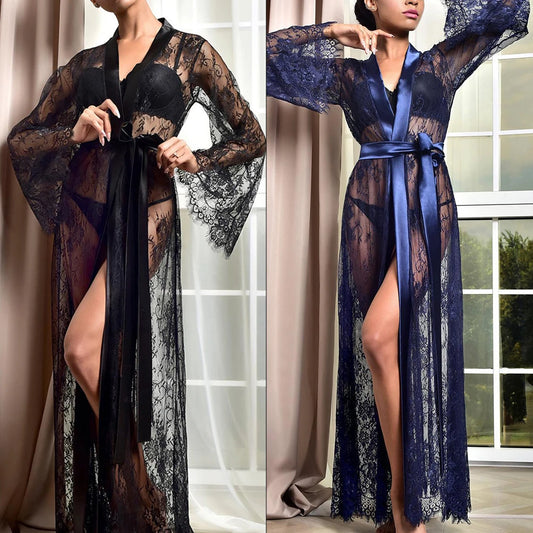 NEW Sexy Women 5 Colors Long Lace Mesh See Through Sleepwear Nightdress Babydolls Nightgown Robes Pajamas Loungewear Girls Ladies Luxury Fashion Lingerie Supplies