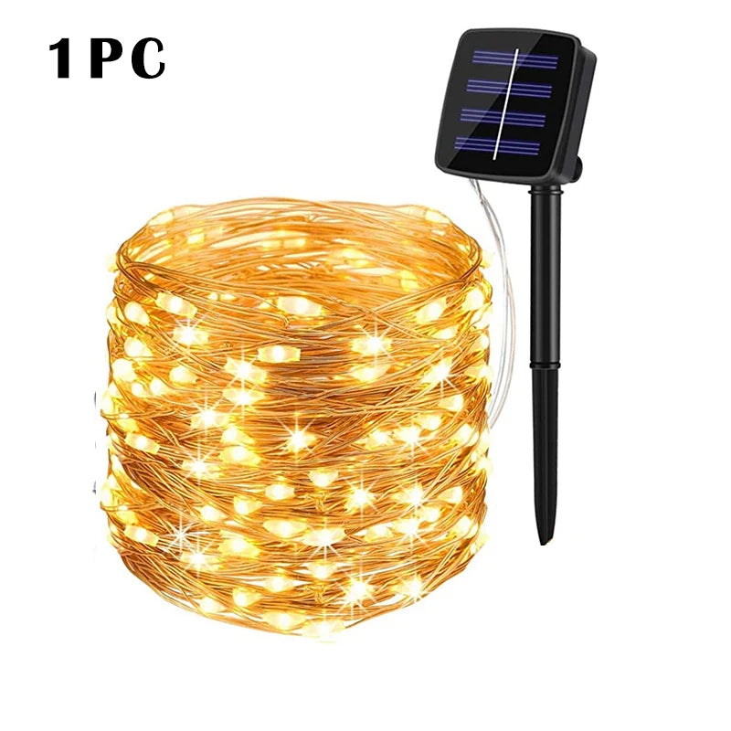 NEW Arrivals LED Solar String Light Outdoor Garden Pathway Courtyard Fairy Lights Led Twinkle Waterproof Lamp Bulbs for Christmas Party Decor 7m/12m/22m/32m/52m/102m Lighting Decoration Supplies