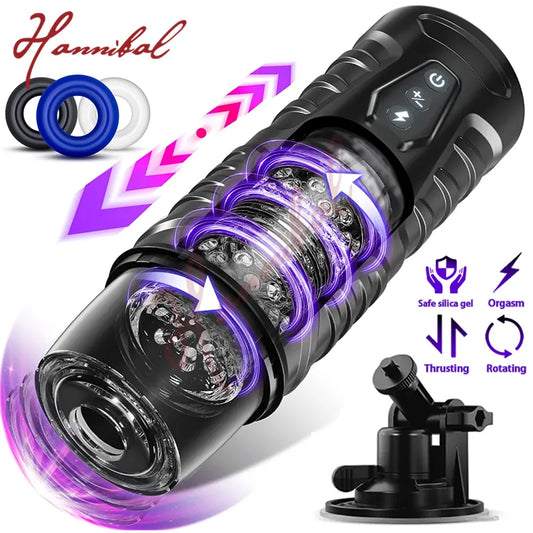 Adult Hannibal Automatic Male Masturbator 7 Thrusting Rotating Modes Mastubator Cup Electric Pocket Pussy For Penis Sex Toy For Men