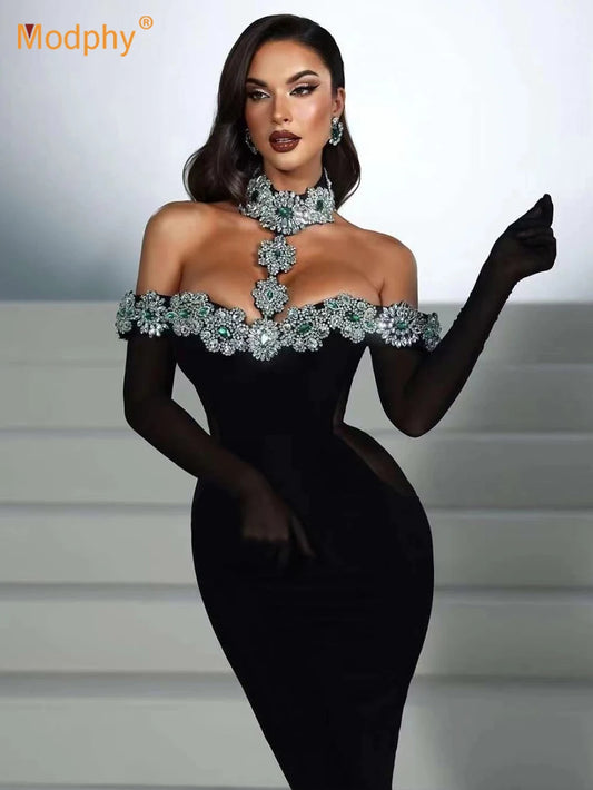 Low-Price Sales are Limited New Luxury Diamond Chain Halter Tight Maxi Bandage Dress Women's Girls Sexy Backless Business Dinner Celebrity Wedding Birthday Evening Party Gowns Female Ladies Luxury Fashion Clothing Supplies