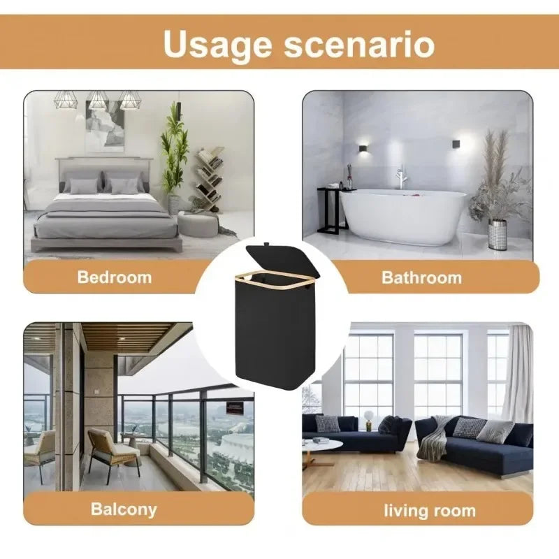 Laundry Hamper Large Capacity 105L Collapsible with Lid And Handle Clothes Basket with Removable Inner Bag Home Organization