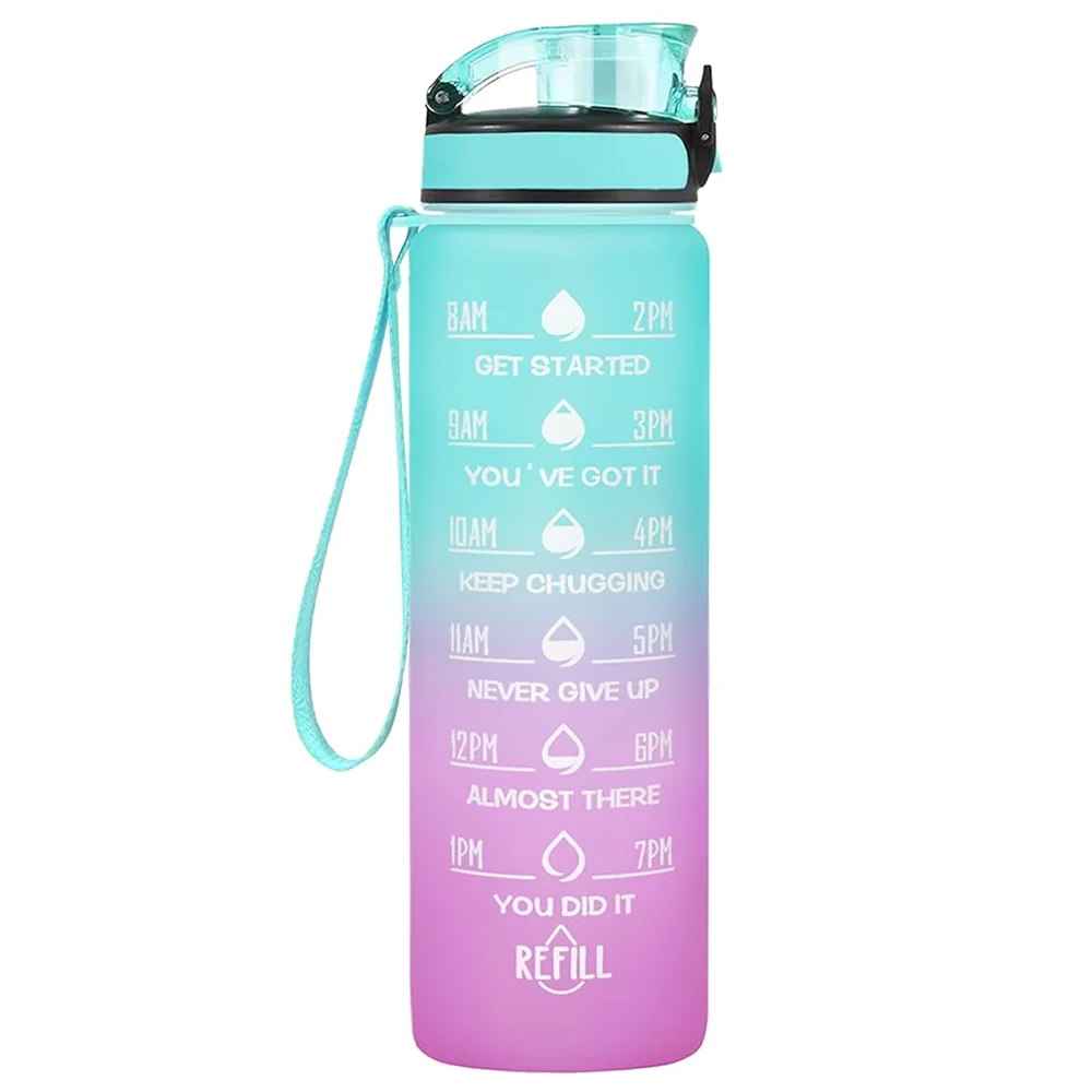 1000ml 32 Oz Leakproof Water Bottles with Times to Drink and Straw Motivational Drinking Sports Water Bottle for Fitnes Gym Outdoor