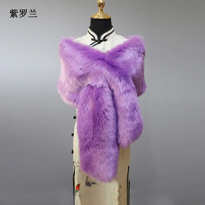 NEW Arrivals 32 Colors 160*22cm Women Luxury Warm Faux Fox Fur Shawl Winter Ladies Plush Scarf Wraps Cloak Coat Wedding Long Cape Scarves Girls Ladies Luxury Fashion Clothing Products