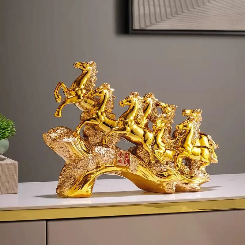 Home Decor Gold Eight Horses To Attract Wealth Ornament Living Room Decoration Ceramics Crafts Office Desktop Decoration