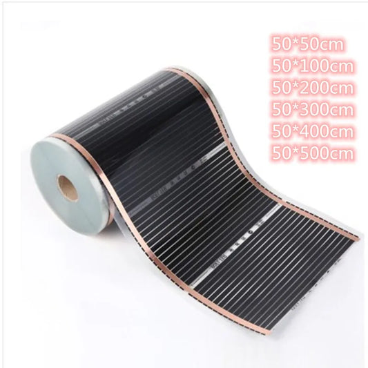 NEW All Sizes 220V 50cm Width x 400cm Healthy Floor Heating Infrared Underfloor Heating Carbon Film Heater Electric Floor Warming Mat 220W