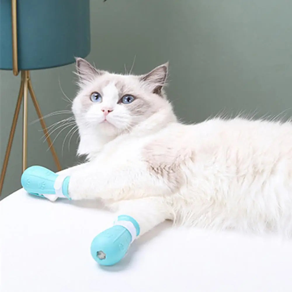 Silicone Anti-Scratch Shoes For Cats Adjustable Pet Cat Boots Bath Washing Cat Claw Paw Cover Protector Cat Grooming Supplies