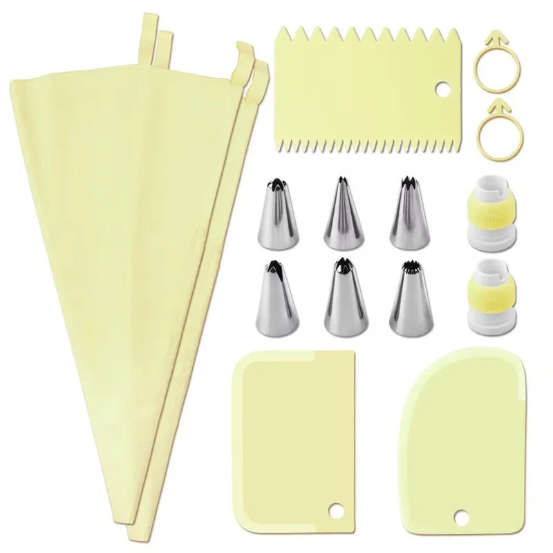 15 PCS Full Set Piping Pastry Bag with Nozzles Set for Confectionery Tips Baking and Bakery Accessories Spatula Smoothing Cake Decoration Tools Cooking Accessories Kitchen Supplies