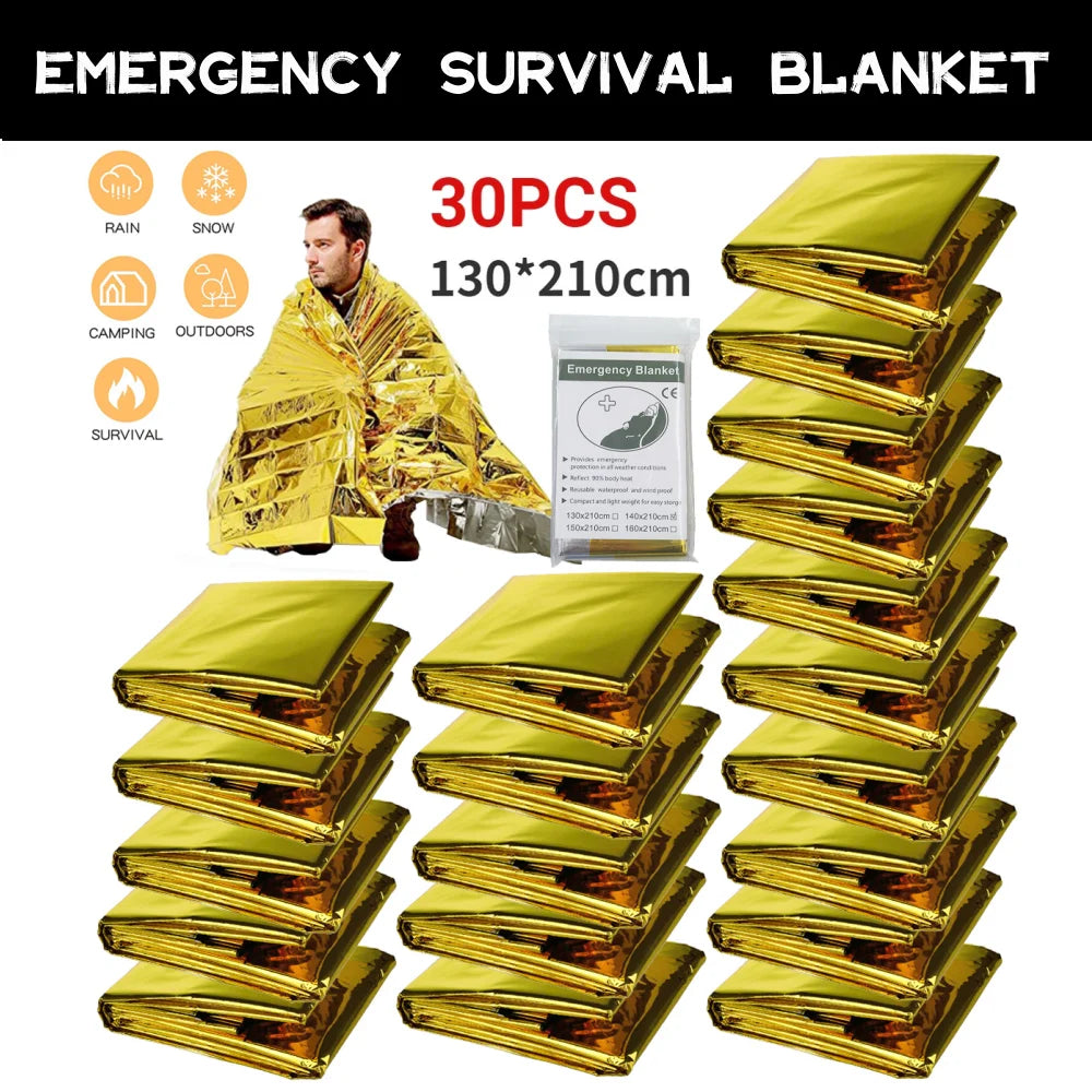 30 PCS Set 130*210cm Outdoor Emergency Gold-Sliver Survival Blanket 5-30pcWaterproof First Aid Rescue Curtain Foil Thermal Military Blanket