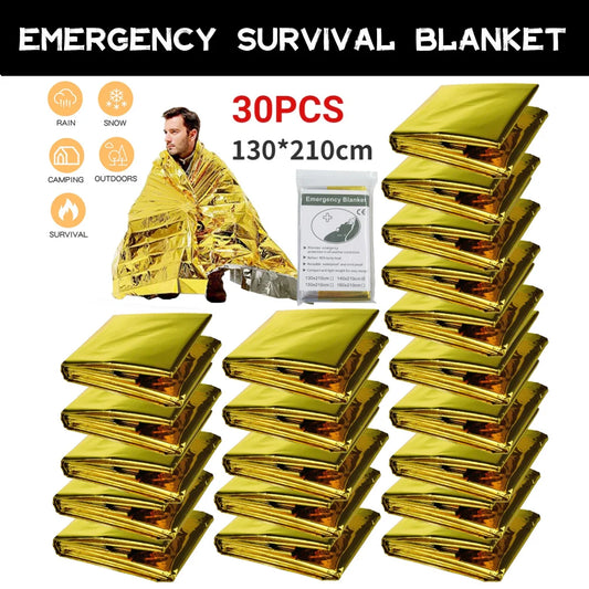 30 PCS Set 130*210cm Outdoor Emergency Gold-Sliver Survival Blanket 5-30pcWaterproof First Aid Rescue Curtain Foil Thermal Military Blanket