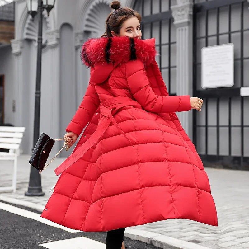 Low Price Sales Are Limited NEW Arrivals 5 Colors M-3XL Winter Warm Jacket Women's Bow Belt Real Fox Fur Collar Windbreaker Long Coat  Thick Snow Roads Overcoat