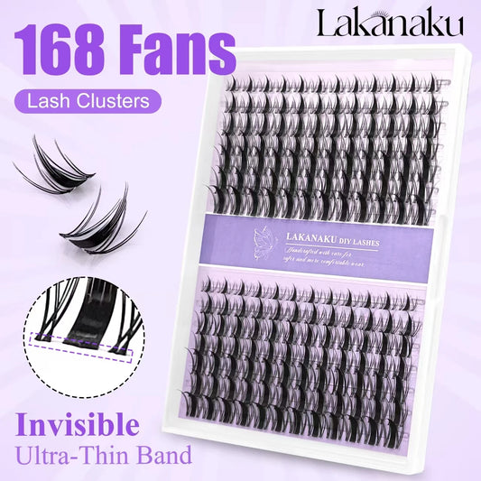 NEW  168 Fans Dry Cluster Lashes Cat Eye Lashes Invisible Band Premium Mink Manga Lash Clusters Women Cosmetic Accessories