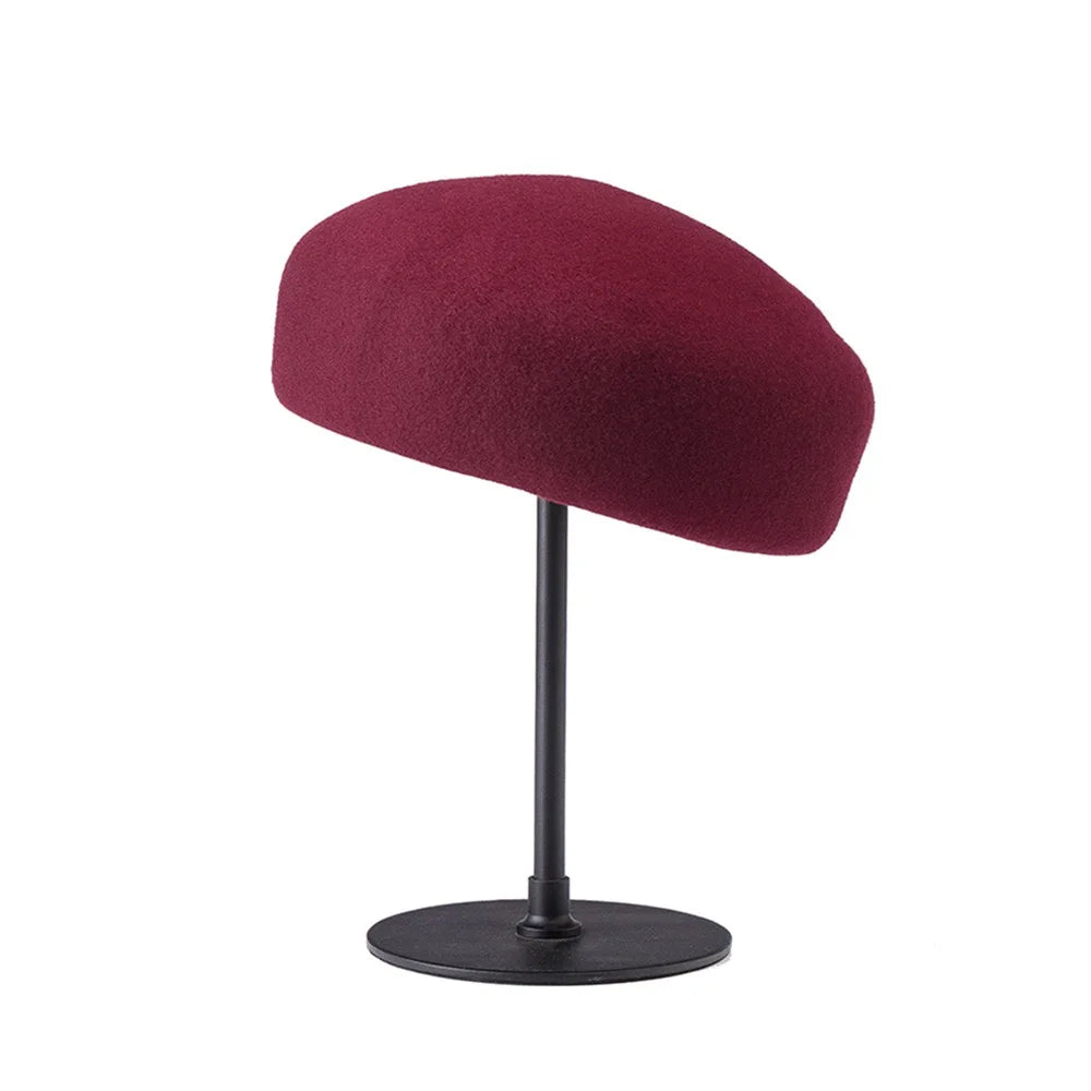 12 Colors Uzbekistan Retro Flight Attendant Ball Hat Women's 100% Wool Felt Beret Party Charming Hat Wedding Cocktail Party Medicine Box Hat