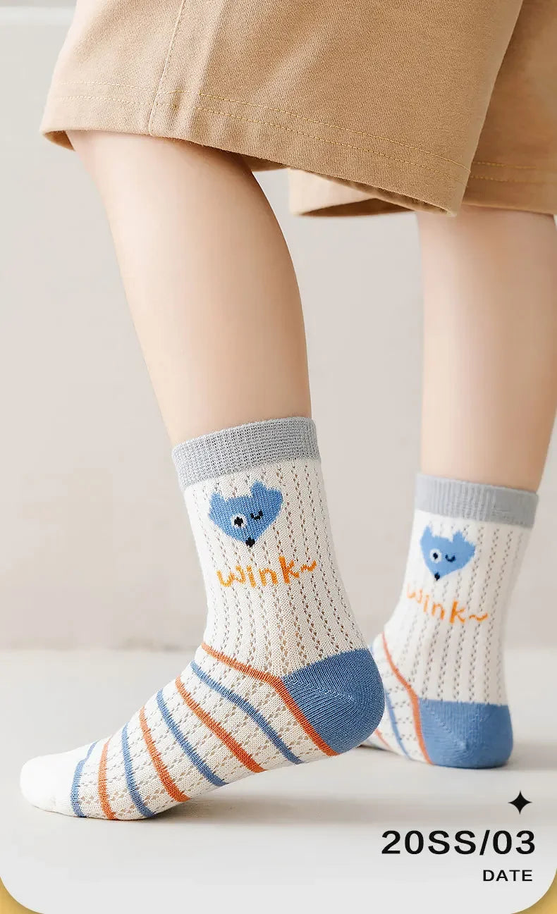 5 Pairs Set 0-12Y Summer Cotton Newborn Kids Socks Cute Cartoon Thin Mesh Baby Short Socks Dinosaur Bear Children Socks for Boys Girls Apparel Accessories