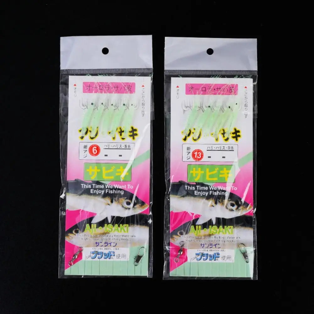 Anti-Winding Glowing String Hook Luminous Soft Shrimp Fishing Hook Mackerel Feathers Night Fishing Simulated Fish Skin String Hook Soft Bait For Lake River Sea Boat Fishing Accessories