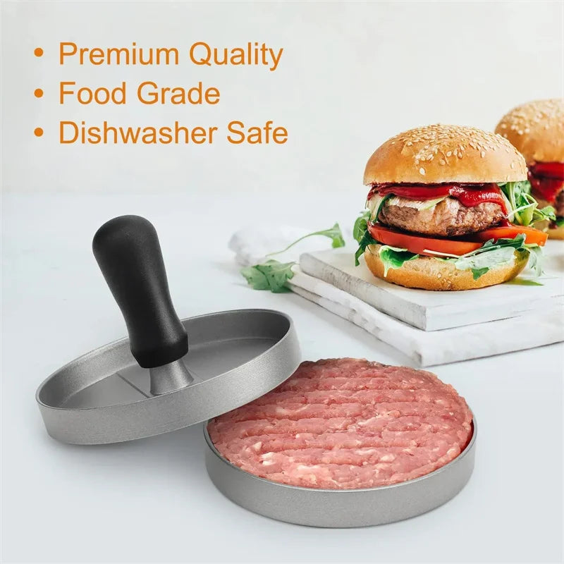 NEW Arrivals Stainless Steel Hamburger Patty Press Machine with Wooden Handle Non-Stick Patty Mold for Perfect Burgers Includes 100 Pcs Meat Pat Cooking Tools