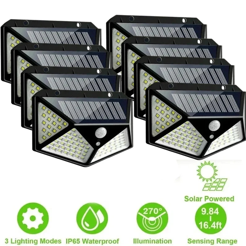 1-8 PCS Set 3 Modes Motion Sensor Outdoor Street Light 100LED Solar Wall Lights Wide Lighting Angle Floodlight Home Step Safety Lamps