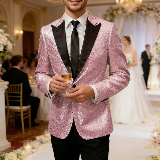 S-7XL UK Plus Size 8 Colors Men's Sequins Tuxedo Jacket Slim Fit One Button Patchwork Peak Lapel Flap Pocket Shiny Fashion Blazer For Wedding Party Prom Business Dinner