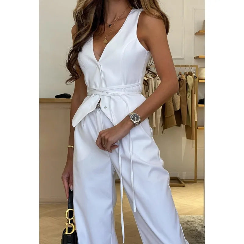 NEW Arrivals UK Size Black/Gray/White Color Elegant Chic Lace-Up V-Neck Women Vest Fashion Solid Slim Sleeveless Tops Female Spring Summer Fashion Sexy Lady Streetwear