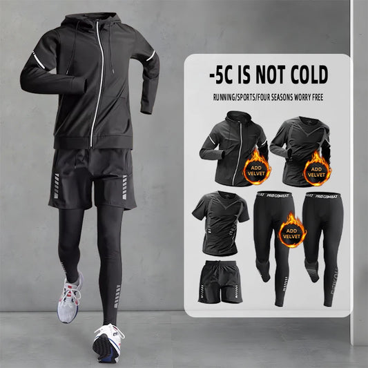 NEW Arrivals S-3XL Plus Size Sports Thermal Suit Men's Fitness Clothes Autumn and Winter Running Speed Drying Clothes Equipment Winter Professional Morning Running Cycling Sports Clothing Supplies