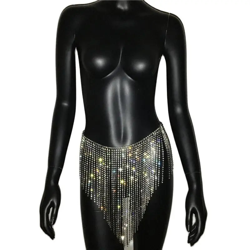 Golden/Silver Color Super Sexy Sparkly Rhinestone Tassel Chain Skirt New Arrival Sexy Shine Hollow Out Handmade Nightclub Beach Mini Skirt